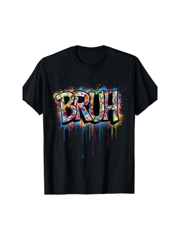 Cotton short sleeve T-shirt boys bruh funny saying meme graffiti aesthetic teens T-Shirt-100 % cotton 220g