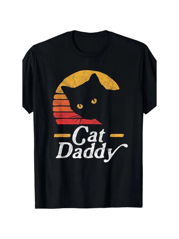Cotton short sleeve T-shirt cat dad vintage 80s style cat vintage stress T-shirt