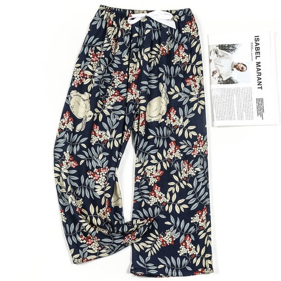 Cotton silk pajama pants women's summer thin cartoon print casual wide-leg pants burst pants