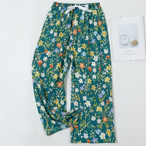 Cotton silk pajama pants women's summer thin cartoon print casual wide-leg pants burst pants