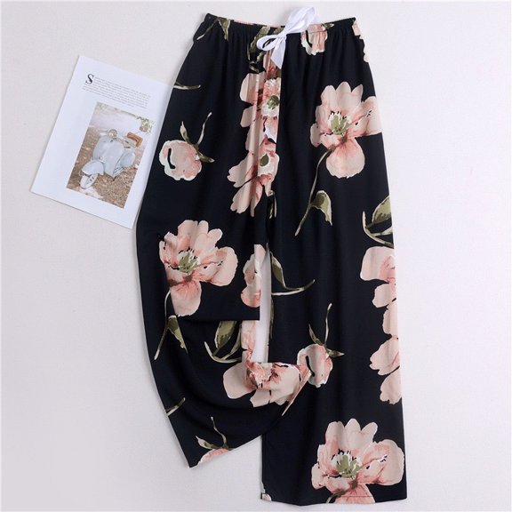 Cotton silk pajama pants women's summer thin cartoon print casual wide-leg pants burst pants