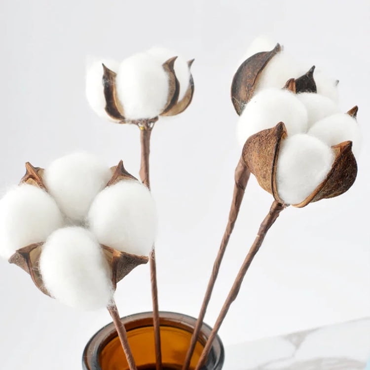 Cotton simulation single kapok bouquet dried flower home decoration photo props Flower arrangement accessories 10 PCs/handle - white