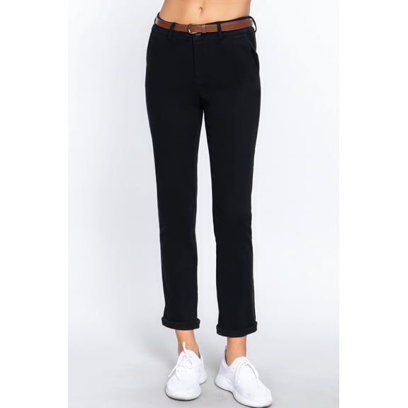Cotton-span Twill Belted Long Pants