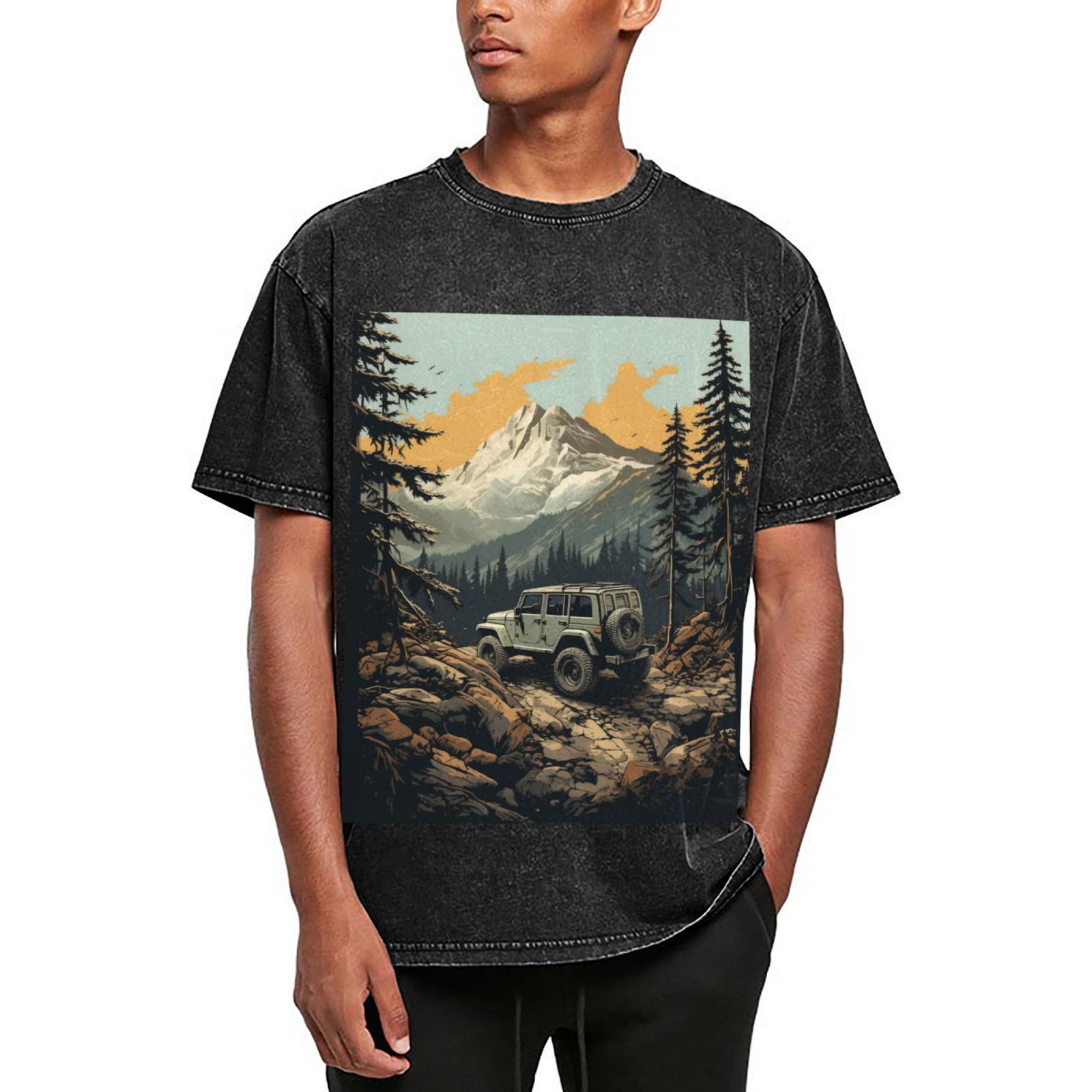 Cotton washed graphic shoulder drop retro oversized T-shirt SUV (141 ...