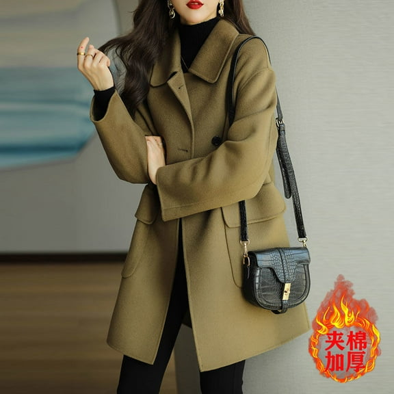 Cotton woolen coat for women - new thickened medium-length woolen coat