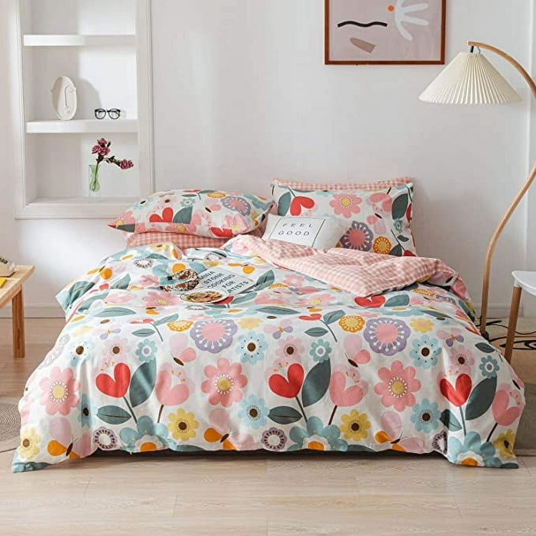 Floral Duvet Cover, 100% Cotton pcs Twin Floral Bedding Set for