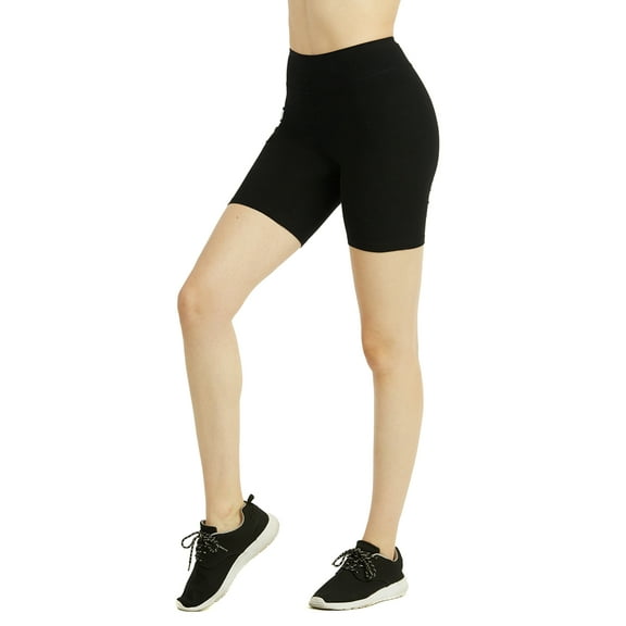 Cottonbell Women & Plus Size (S-3XL) High Waist Wide Wastband Workout 15" Length Running Biker Shorts