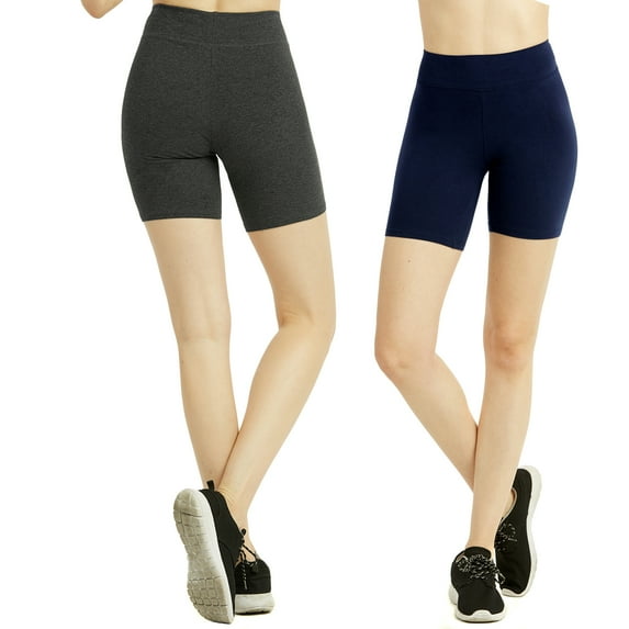 Cottonbell Women & Plus Size (S-3XL) High Waist Wide Wastband Workout 15" Length Running Biker Shorts