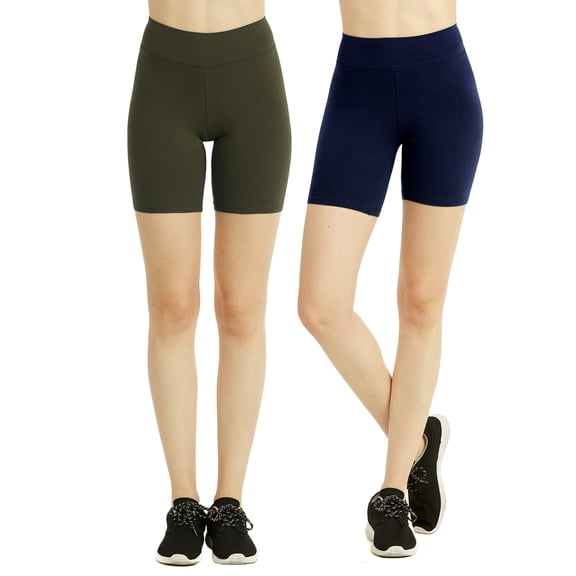 Cottonbell Women & Plus Size (S-3XL) High Waist Wide Wastband Workout 15" Length Running Biker Shorts