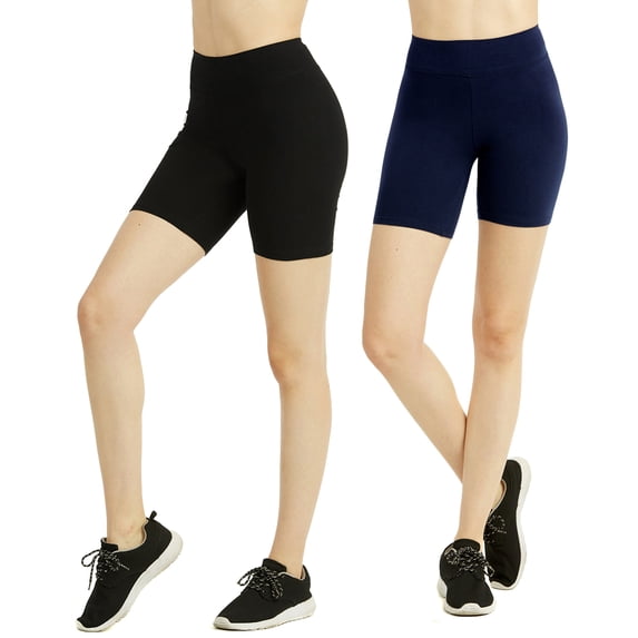 Cottonbell Women & Plus Size (S-3XL) High Waist Workout 15" Length Running Biker Shorts with Wide Wastband