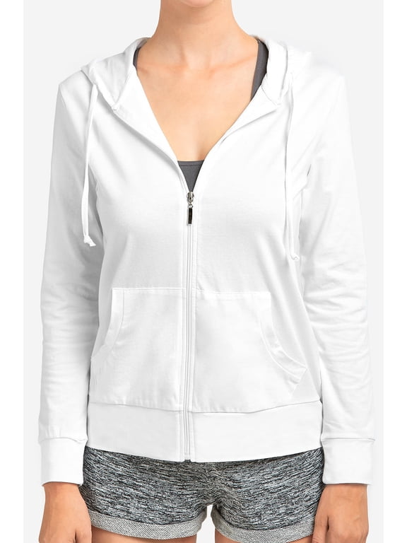 Cottonbell Women's Lightweight Cotton Blend Long Sleeve Zip Up Thin Hoodie Jacket