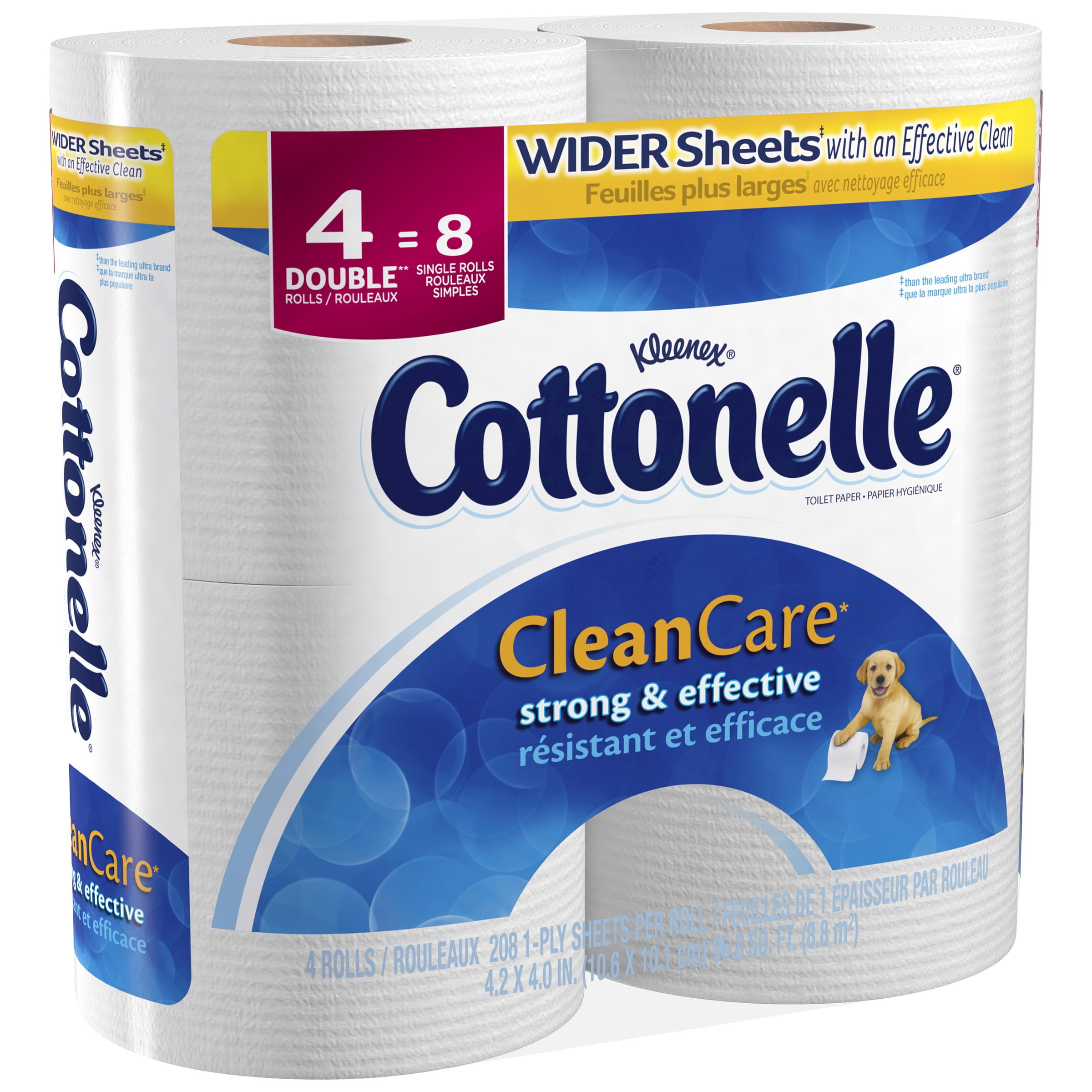 Cottonelle Clean Care Toilet Paper, White, 4 Double Rolls