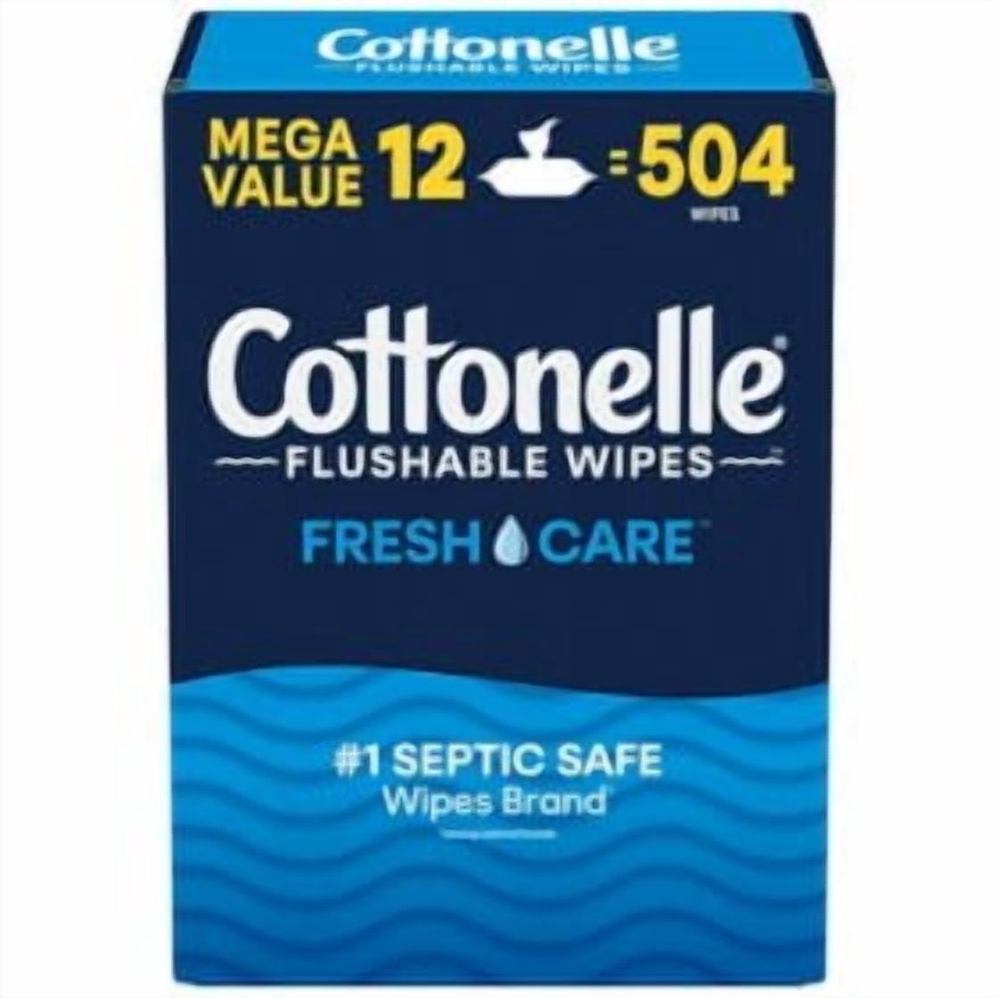 Cottonelle FRESHCARE Flushable Wipes, Fragrance-Free, 12 count., 504 wipes . pack of 2