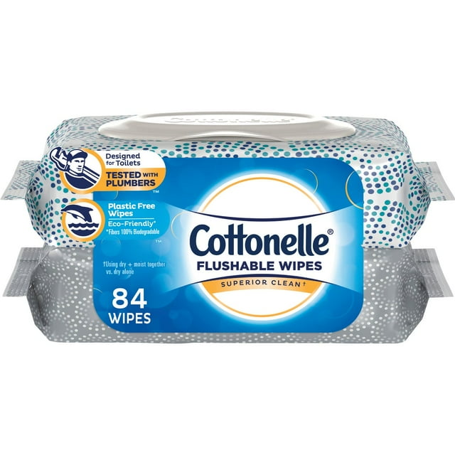 Cottonelle Flushable Wet Wipes, 2 Flip-Top Packs of 42 Wipes, 84 Total Wipes