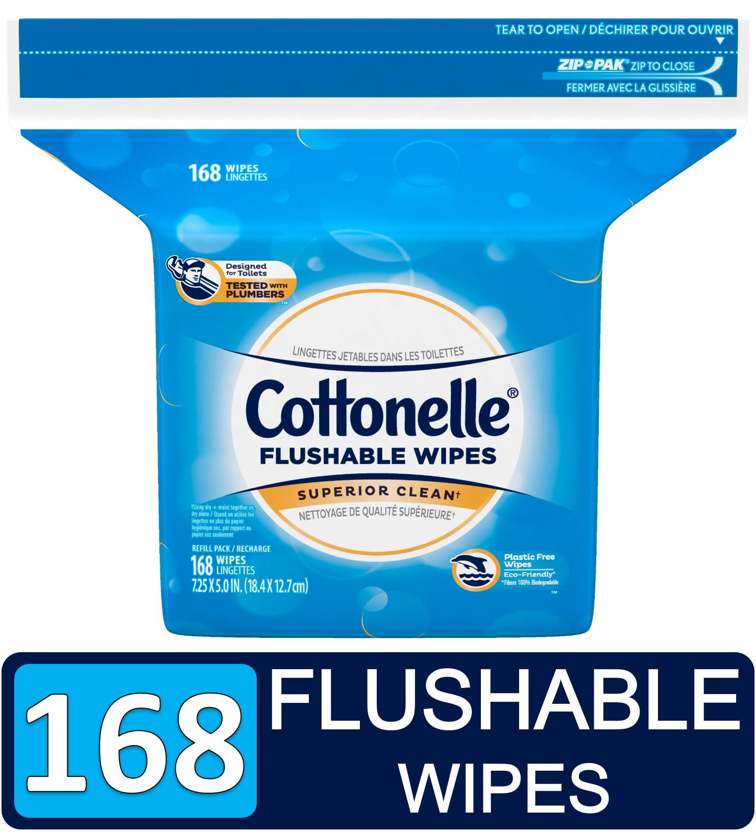 Cottonelle Flushable Wet Wipes for Adults, 1 Refill Pack, 168 Flushable Wipes, Alcohol-Free