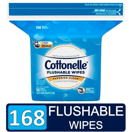 Cottonelle Flushable Wet Wipes for Adults, 1 Refill Pack, 168 Flushable Wipes, Alcohol-Free