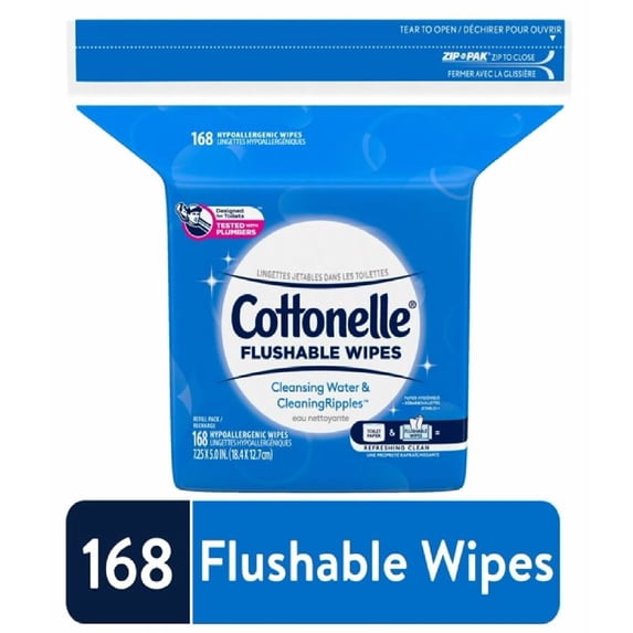 Cottonelle Flushable Wet Wipes for Adults, 1 Refill Pack, 168 Flushable Wipes