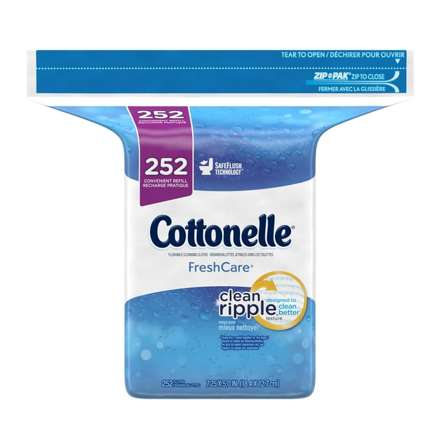 Cottonelle Flushable Wet Wipes for Adults, 1 Refill Pack, 252 Flushable Wipes, Alcohol-Free