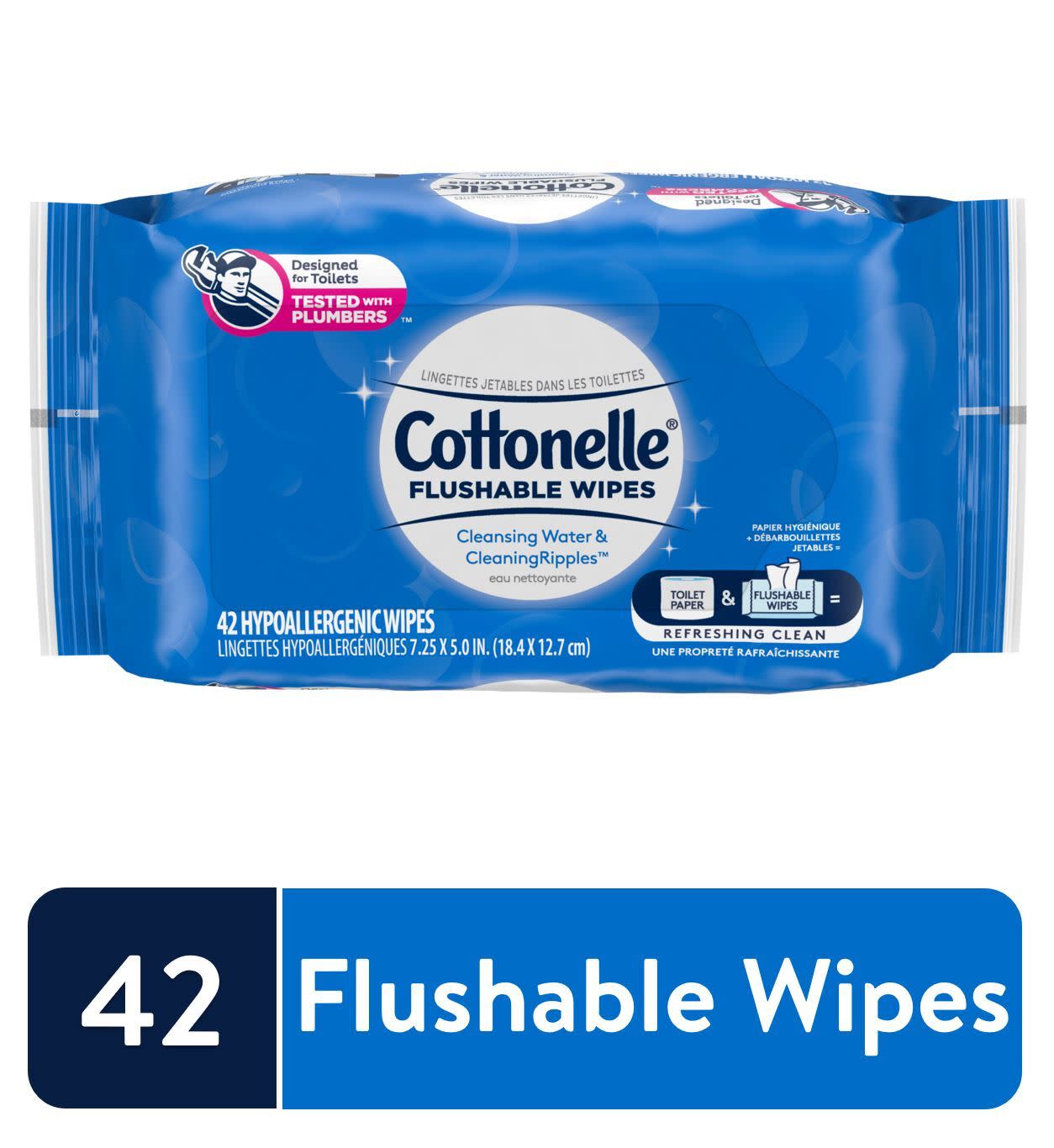 Cottonelle Flushable Wipes, 1 Resealable Pack, 42 Wipes - image 1 of 7
