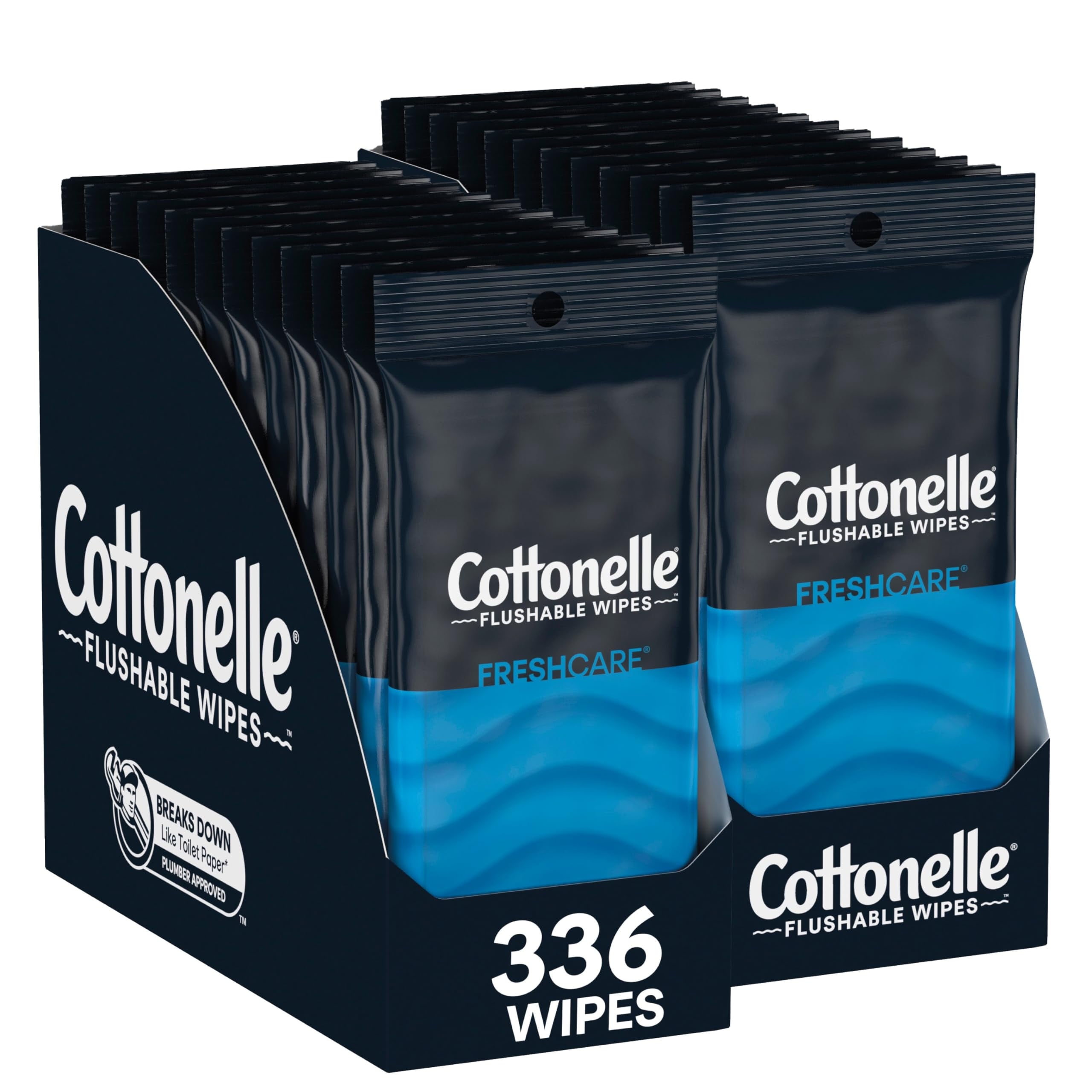 Cottonelle Flushable Wipes, 2 Trays of 12 Individually Wrapped Packs, 14 Wipes Each Pack (336 total)