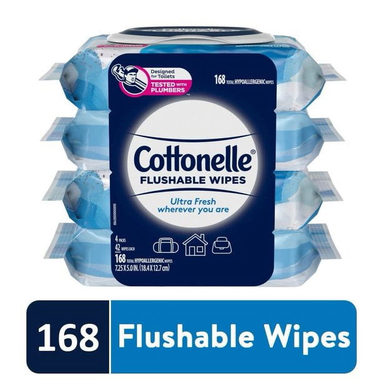 Cottonelle Flushable Wipes 4 FlipTop Packs (168 wipes)