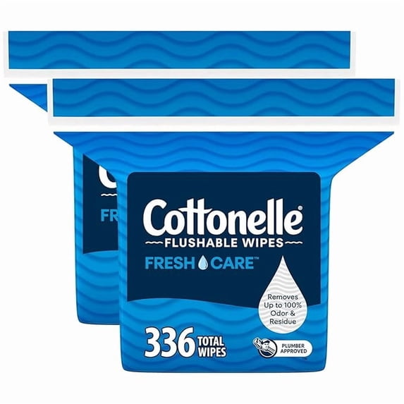 Cottonelle Fresh Care Flushable Wet Wipes, Adult Wet Wipes, 2 Refill Packs, 168 Wipes Per Pack (336 Total), Packaging May Vary (New Pack)