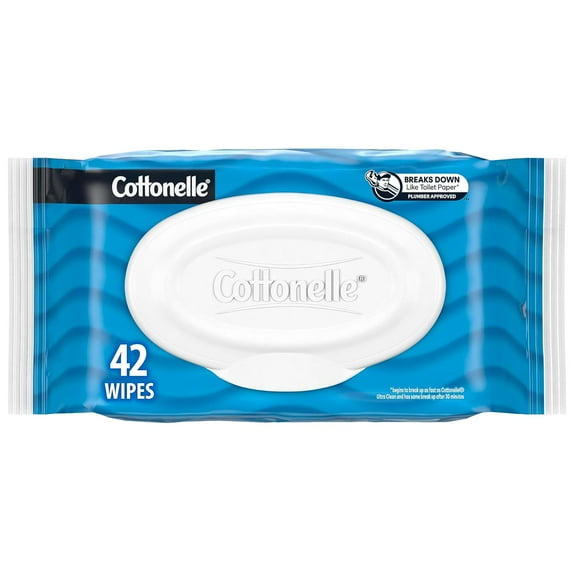 Cottonelle Fresh Care Flushable Wet Wipes, Adult Wet Wipes, Flip-Top Pack, 42 Wipes per Pack, Pack of 2