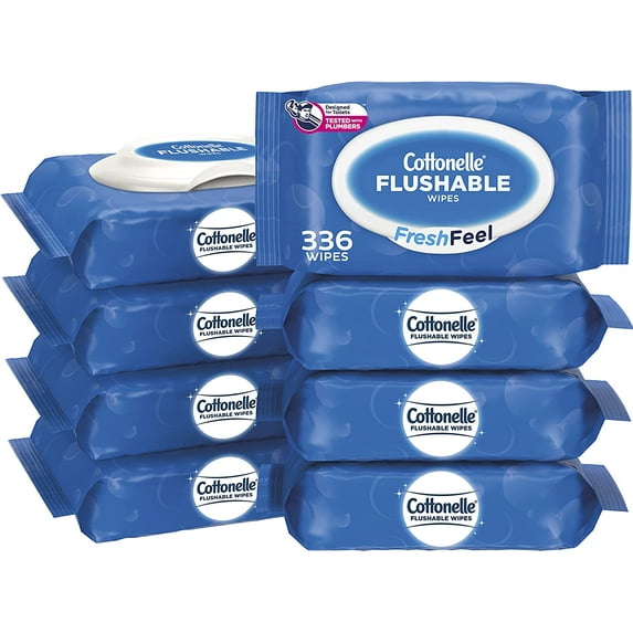 Cottonelle FreshFeel Flushable Wet Wipes, 8 Flip-Top Packs, 42 Wipes Per Pack, 336 Wipes Total
