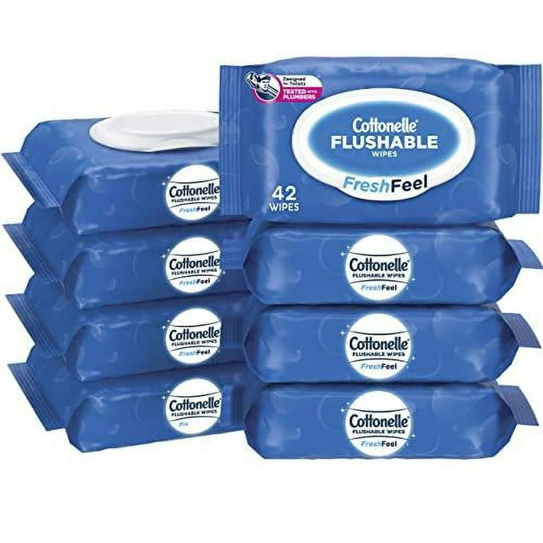 Cottonelle Toallitas húmedas de FreshFeel Flushable para adultos y niños, 8  paquetes de flip-top, 42 toallitas por paquete (336 toallitas total)