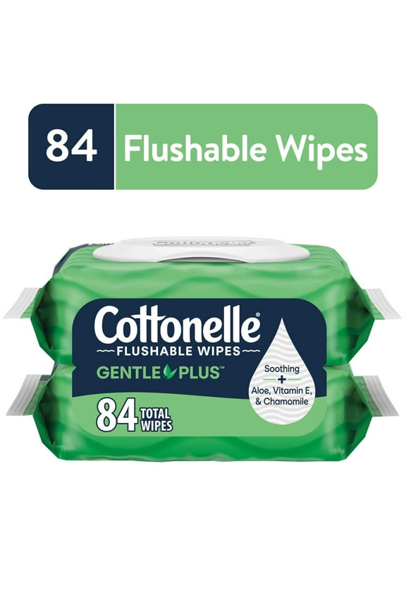 Gentle Plus Flushable Wet Wipes, 2 Flip-Top Packs