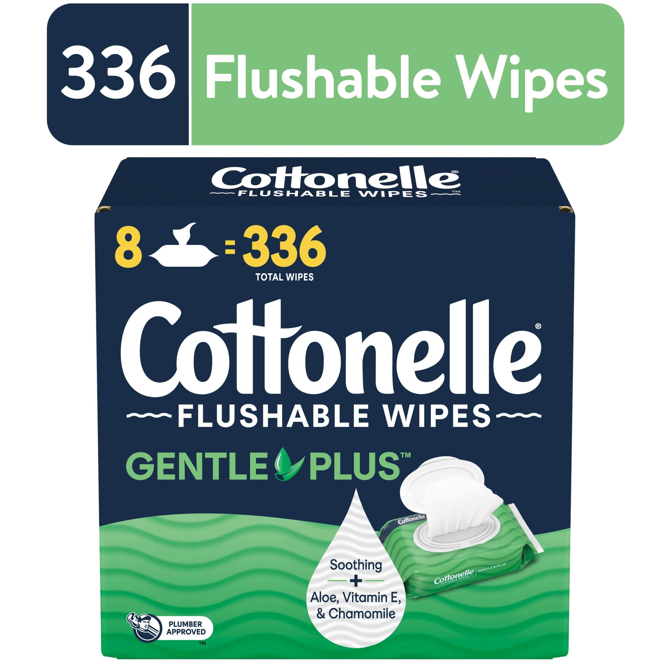 Cottonelle Gentle Plus Flushable Wet Wipes, 8 Flip-Top Packs