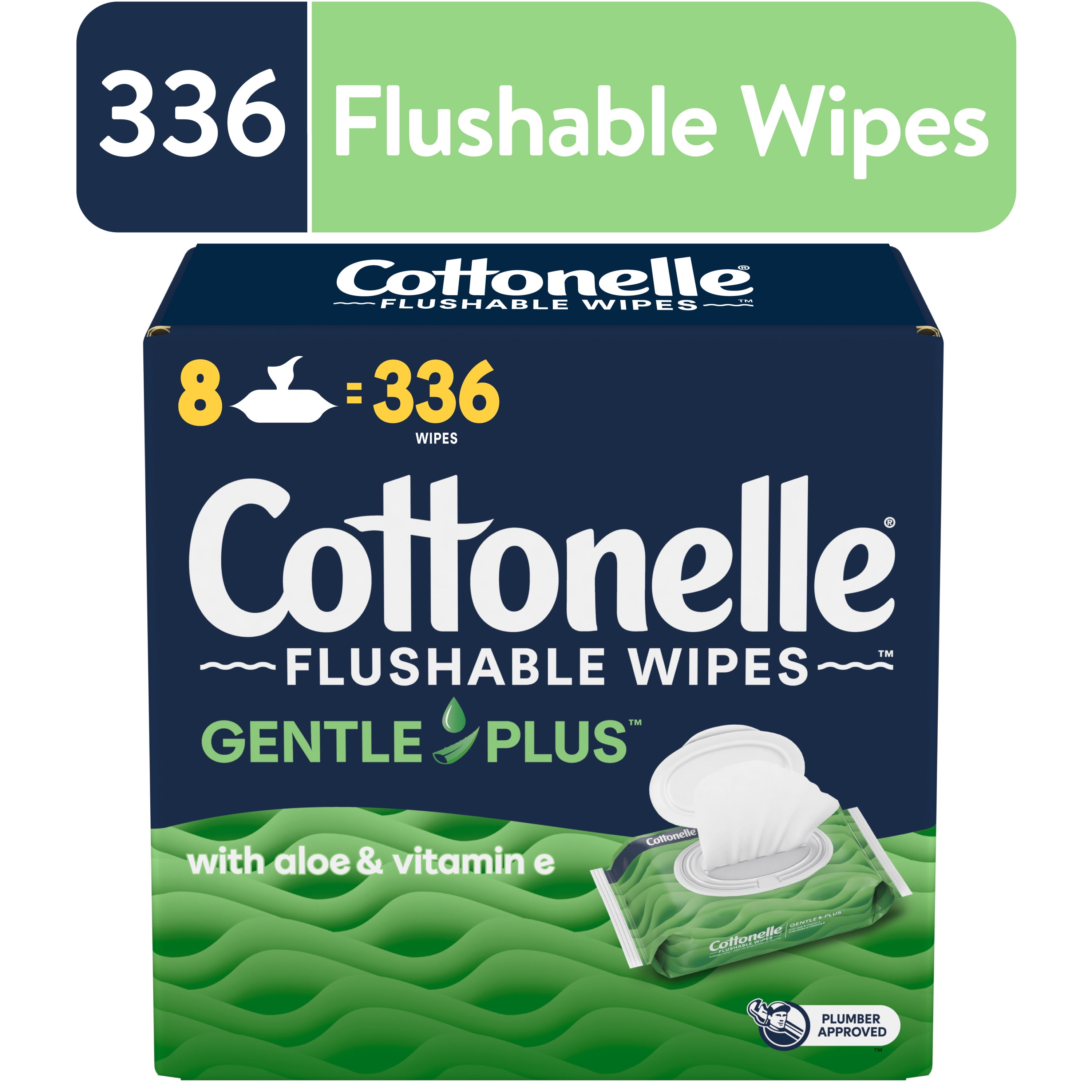 Cottonelle Gentle Plus Flushable Wipes, 8 FlipTop Packs