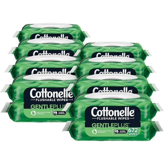 Cottonelle GentlePlus Flushable Wet Wipes with Aloe & Vitamin E, 16 Flip-Top Packs, 42 Wipes Per Pack (8 Packs of 2) (672 Total Wipes), Packaging May Vary