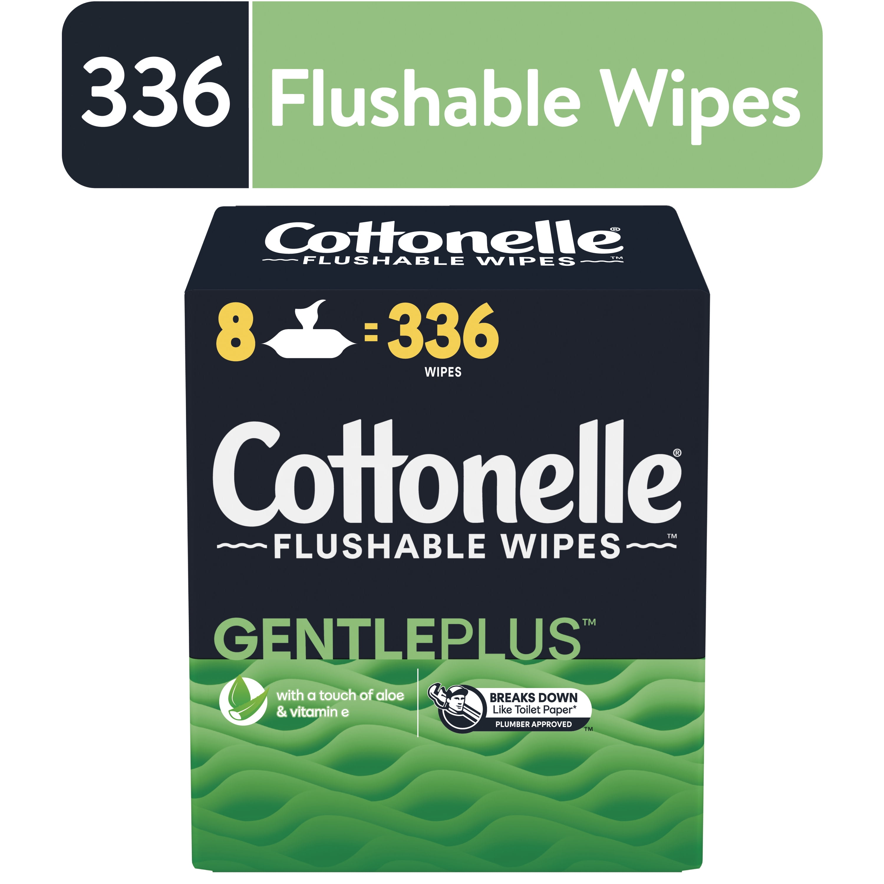 Cottonelle GentlePlus Flushable Wipes, 8 FlipTop Packs, 42 Wipes per Pack