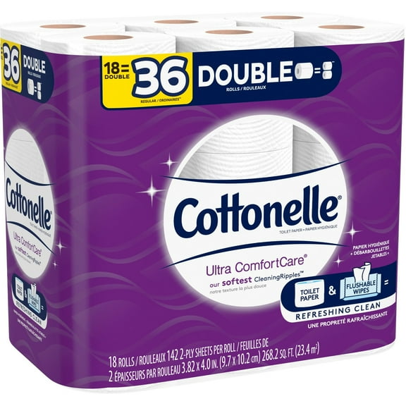 Cottonelle, KCC48620, Ultra ComfortCare Toilet Paper, Double Rolls, 18 Per Pack, White