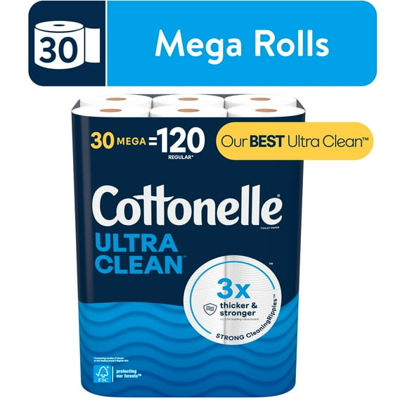 Cottonelle Ultra Clean Toilet Paper, 30 Mega Rolls