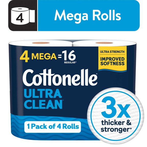 Cottonelle Ultra Clean Toilet Paper, 4 Mega Rolls
