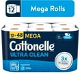 thumbnail image 1 of Cottonelle Ultra Clean Toilet Paper, Strong Toilet Tissue, 12 Mega Rolls, 1 of 8