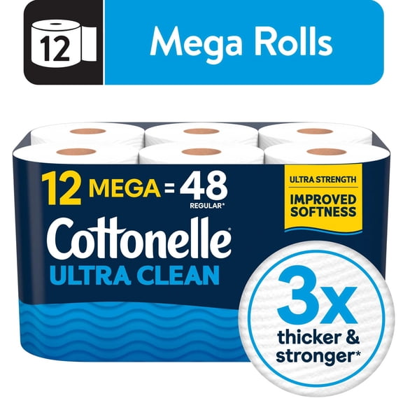 Cottonelle Ultra Clean Toilet Paper, 12 Mega Rolls