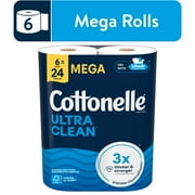 Cottonelle Ultra Clean Toilet Paper, Strong Toilet Tissue, 6 Mega Rolls