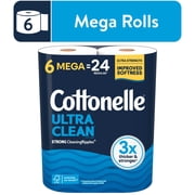 Cottonelle Ultra Clean Toilet Paper, Strong Toilet Tissue, 6 Mega Rolls