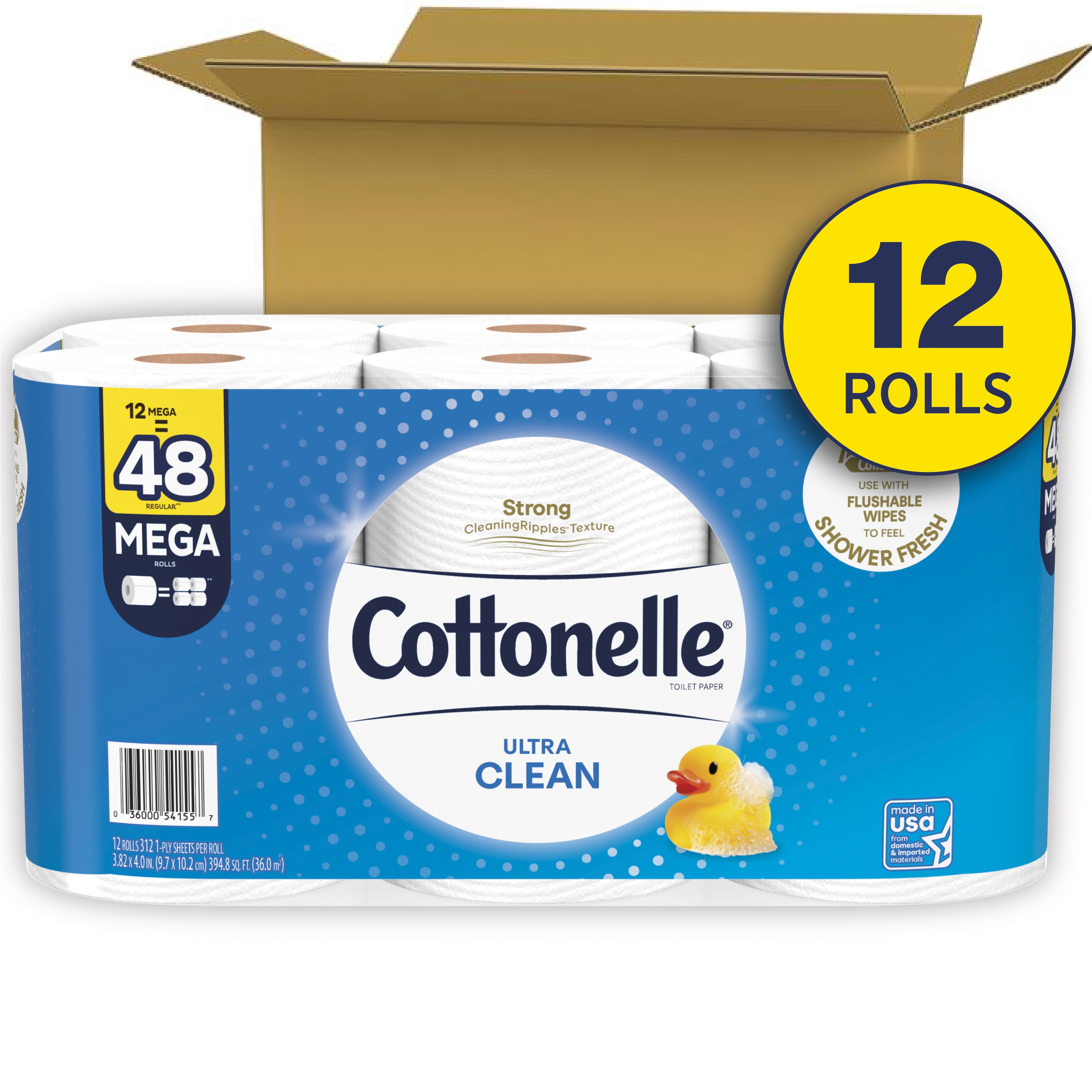 Cottonelle Ultra CleanCare Strong Toilet Paper, 12 Mega Rolls, 312 Sheets per Roll (3,744 Total)