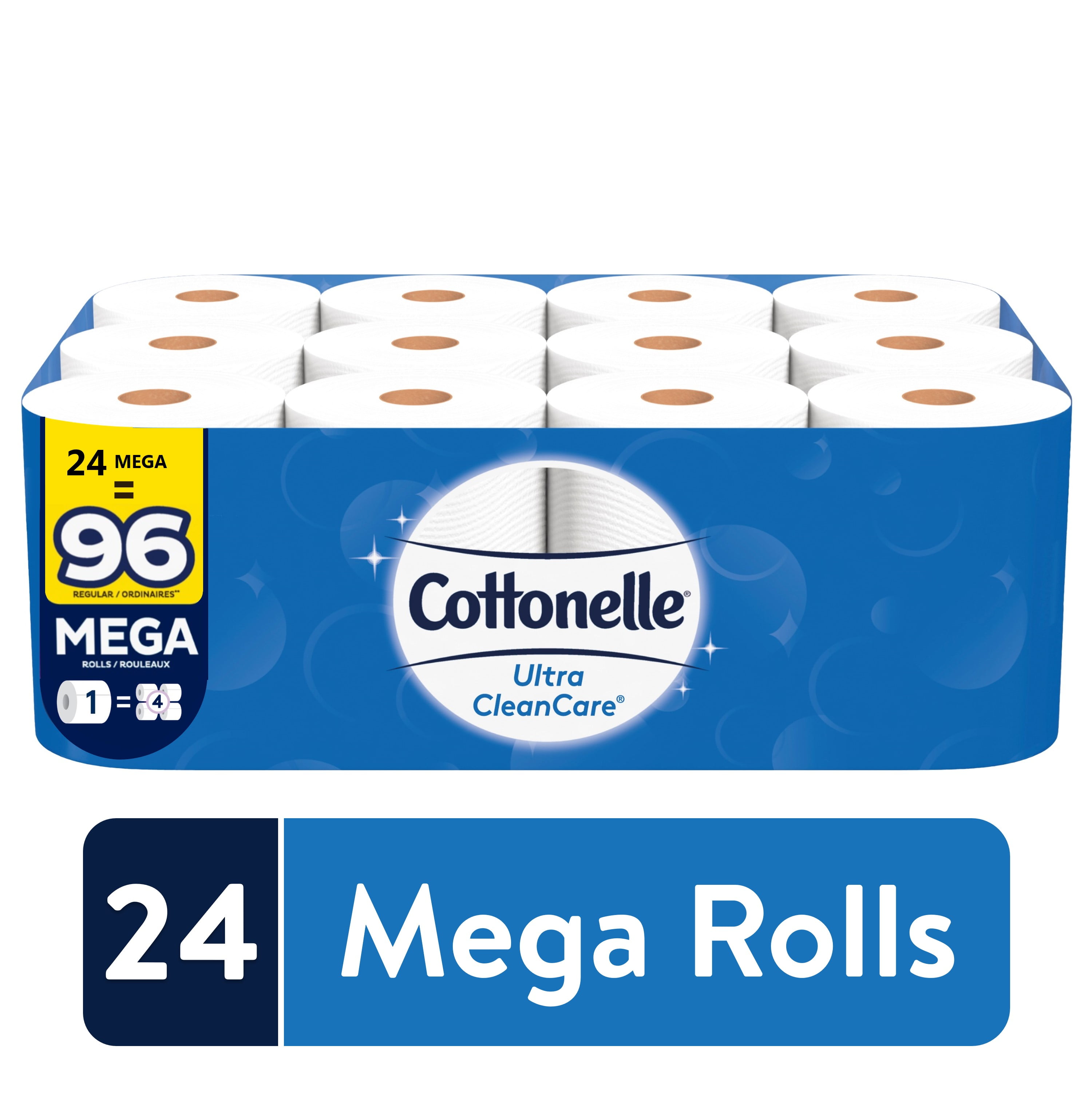 Cottonelle Ultra CleanCare Strong Toilet Paper, 24 Mega Rolls, 312 Sheets per Roll (7,488 Total)