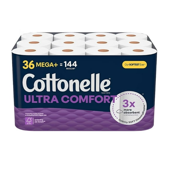 Cottonelle Ultra Comfort Toilet Paper, 36 Mega Plus Rolls, 2-Ply, 269 Sheets per Roll