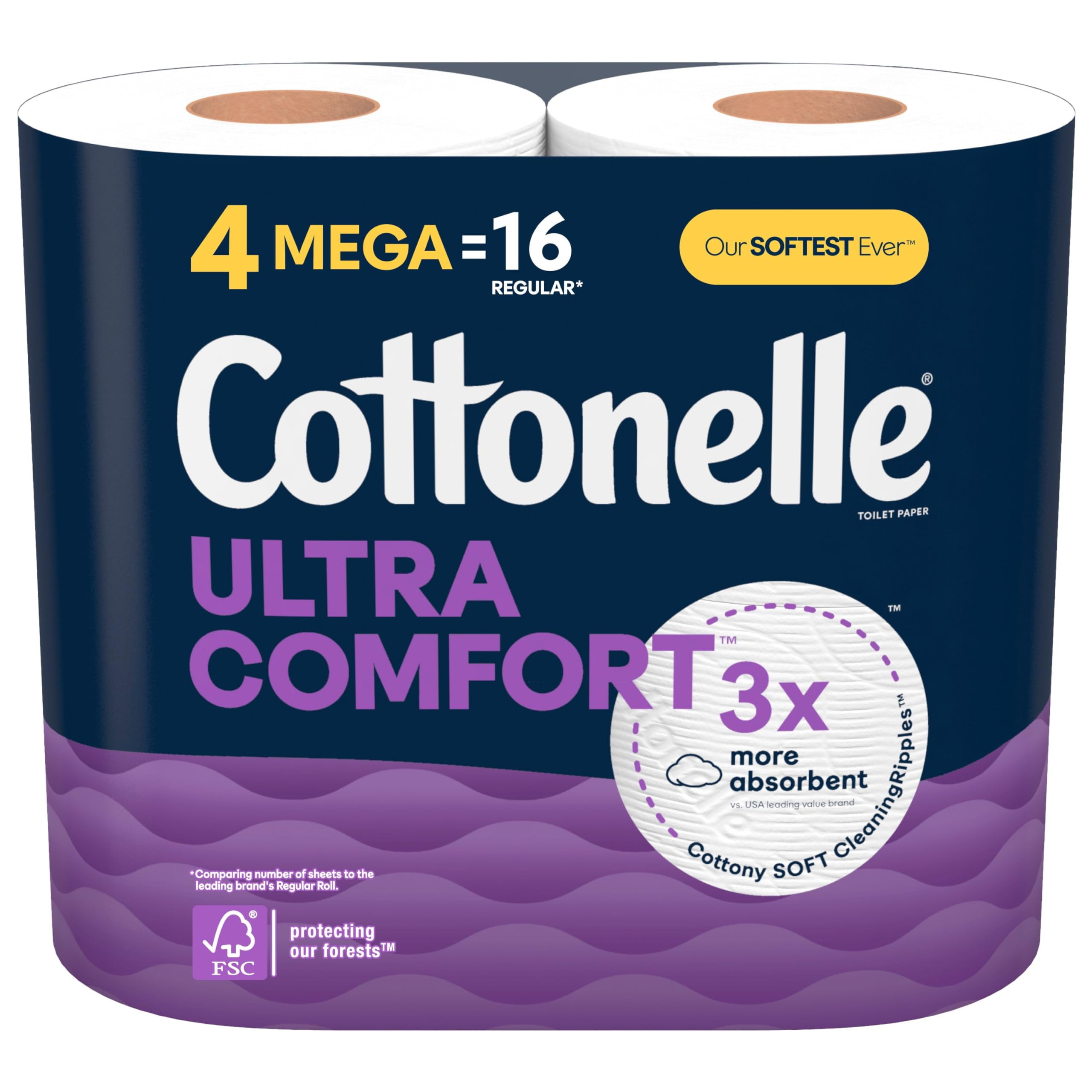Cottonelle Ultra Comfort Soft Toilet Paper, 4 Mega Rolls = 16 Regular Rolls