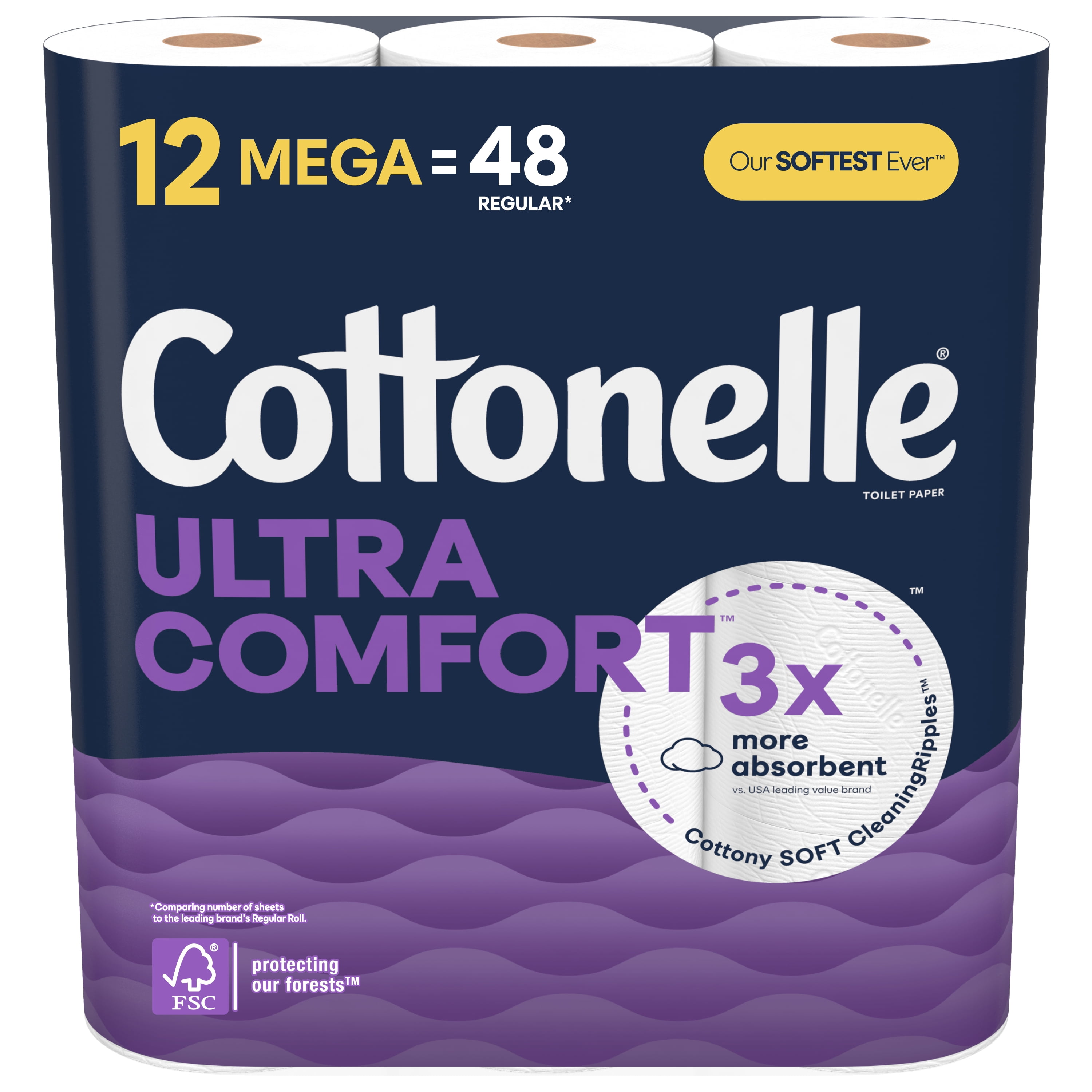 Cottonelle Ultra Comfort Strong Toilet Paper, 12 Mega Rolls with 244 ...