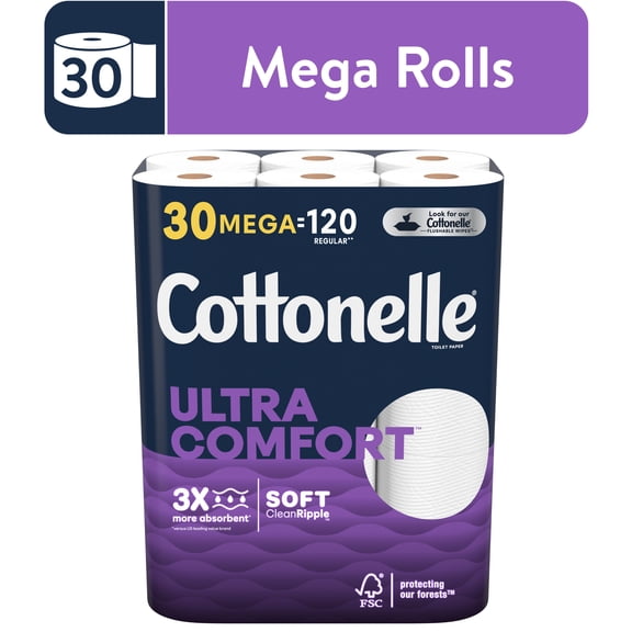Cottonelle Ultra Comfort Toilet Paper, 30 Mega Rolls