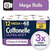 Cottonelle Ultra Soft Toilet Paper, Strong Toilet Tissue, 12 Mega Rolls
