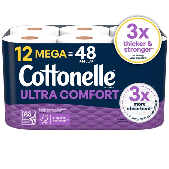 Cottonelle Ultra Comfort Toilet Paper, Soft Toilet Tissue, 12 Mega Rolls