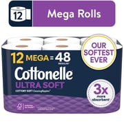 Cottonelle Ultra Soft Toilet Paper, Strong Toilet Tissue, 12 Mega Rolls
